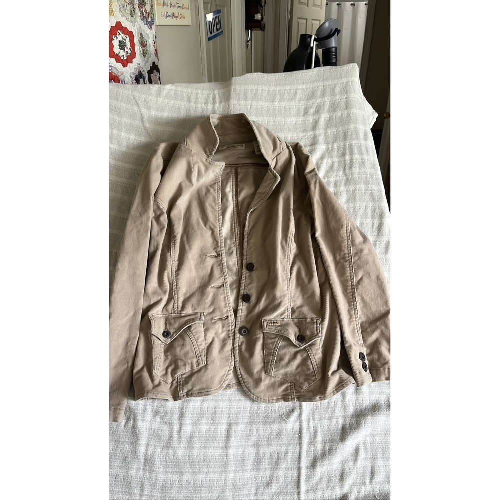 Levi Strauss Signature Womens Tan Corduroy Blazer Jacket Khaki Large L Button Up